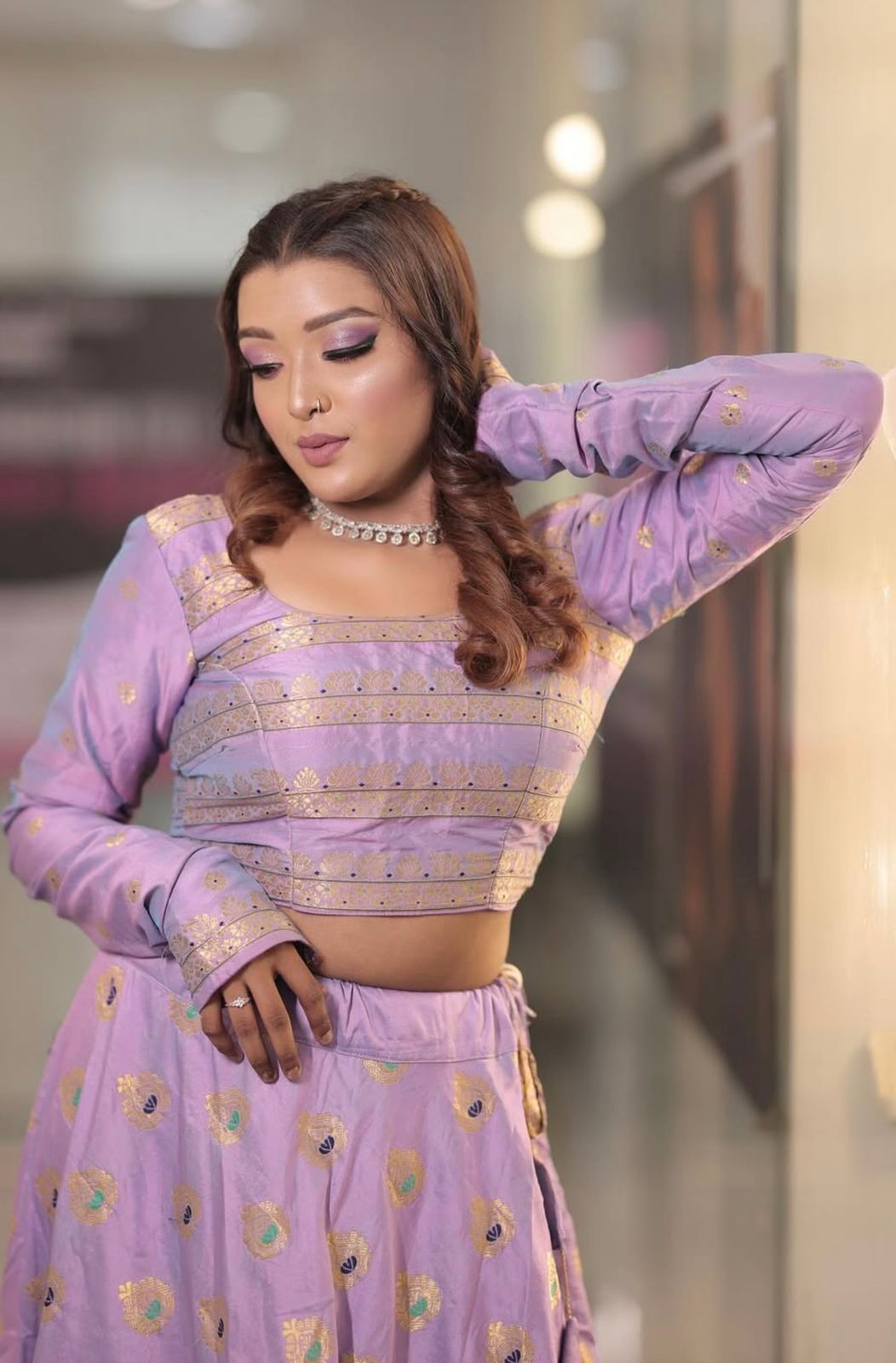 Ms. Manshika glowing on her special engagement day with a look by Glamvibe.